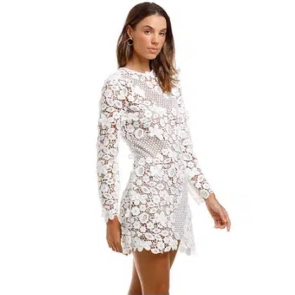 Self-Portrait 3D White Floral Guipure Lace Mini Dress New Size 4 - Picture 4 of 15